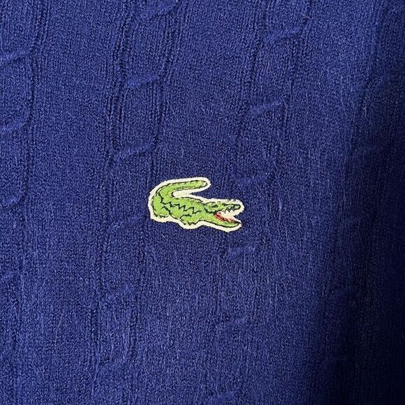 IZOD Lacoste Vintage 70s Sweater Men's Extra Large Cable Knit Front V Neck Blue - Picture 4 of 8